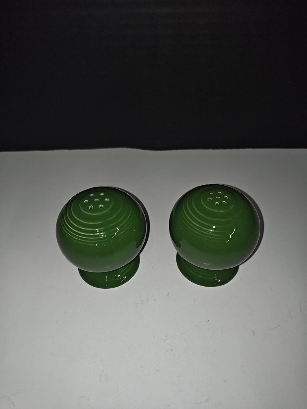 Vintage Fiestaware Dark Forest Green Ball Kitchen Salt & Pepper Shakers